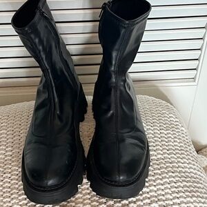 vegan leather sock style lug sole boots